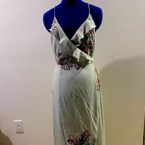 LUCYLOVE women’s green/floral wrap long summer dress size S